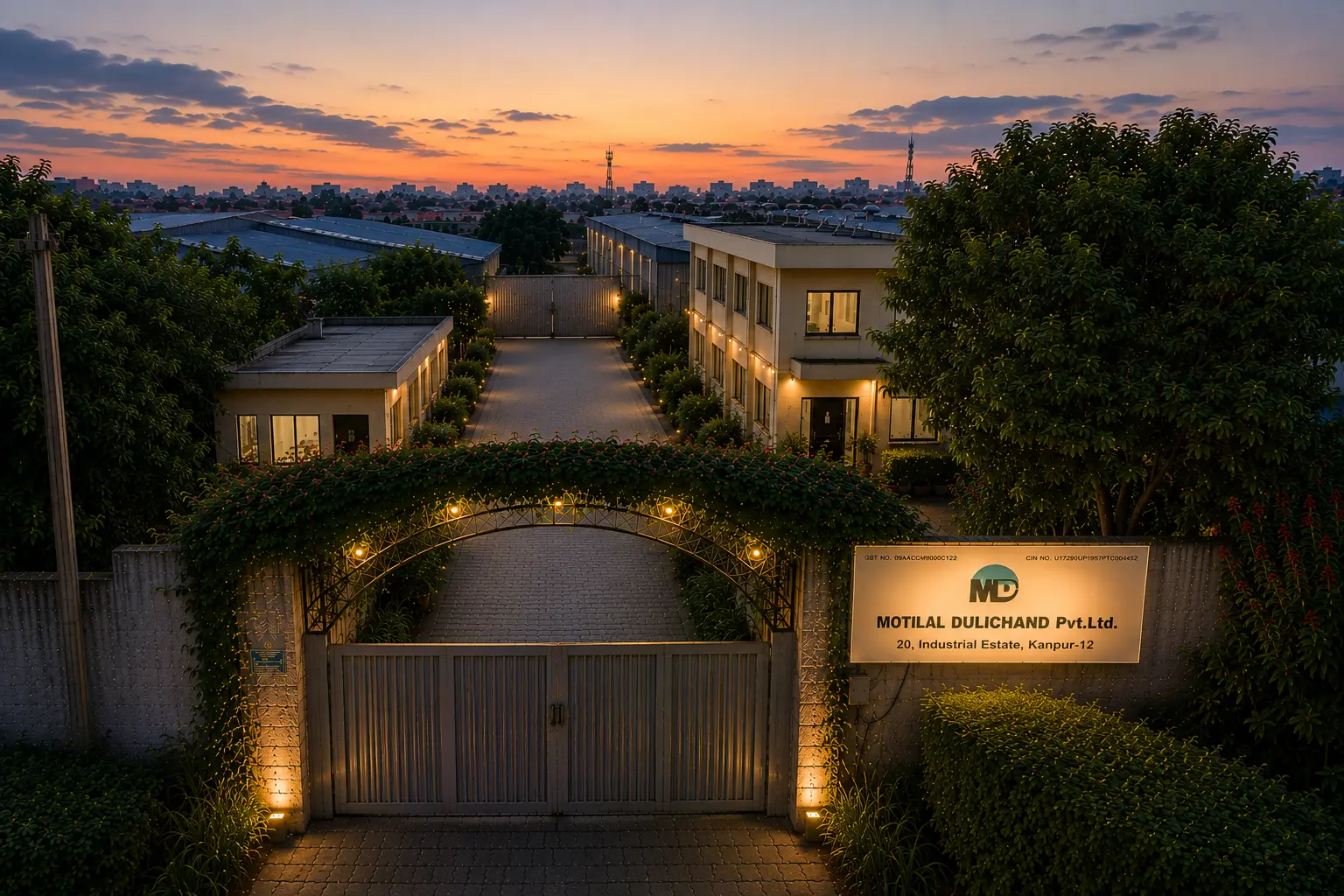 MLDC industrial facility at dusk